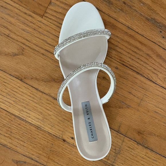 Charles and Keith - Cream, Gem-Encrusted Strappy Heeled Mules - Picture 3 of 4